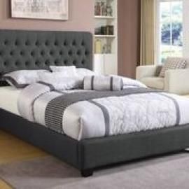 Chloe 300529Q Queen bed upholstered in woven charcoal fabric