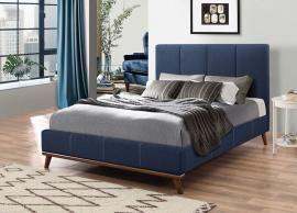Charity 300626F Full Mid century style bed upholstered in blue woven fabric
