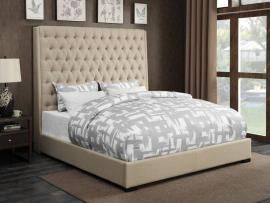 Camille 300722KW California King Upholstered Bed in Cream Woven Fabric