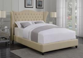 Coronado 300738KE Eastern King Demi-wing bed upholstered in beige woven fabric