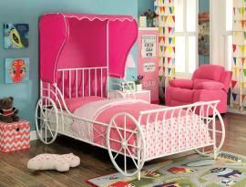 Charm Collection 7715T Twin Pink and White Carriage-Style Bed