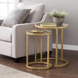 CK4292 Evelyn By Southern Enterprises Glam Nesting Side Table 2pc Set - Gold