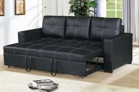 Black Faux Leather Convertible Sofa by Poundex F6530