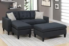 Whittier F6575 Black Sectional Chaise With Ottoman