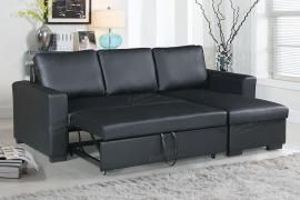 Black Faux Leather Convertible Sectional by Poundex F6890