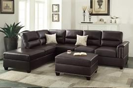 Fowler F7609 Espresso Bonded Leather Sectional and Ottoman