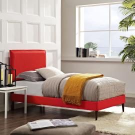 Camille 5604 Twin Platform Bed Frame in Red Fabric