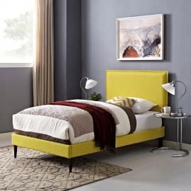 Camille 5604 Twin Platform Bed Frame in Yellow Fabric