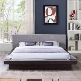 Freja 5721 Cappuccino Queen Platform Bed with Gray Fabric Headboard