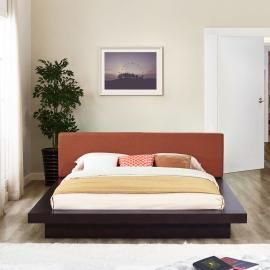 Freja 5721 Cappuccino Queen Platform Bed with Orange Fabric Headboard