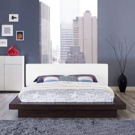 Freja 5722 Cappuccino Queen Platform Bed with White Leatherette Headboard